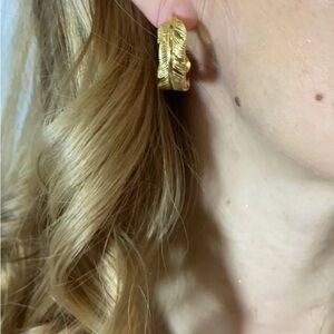 18k Gold Plated Feather C Shape Earrings